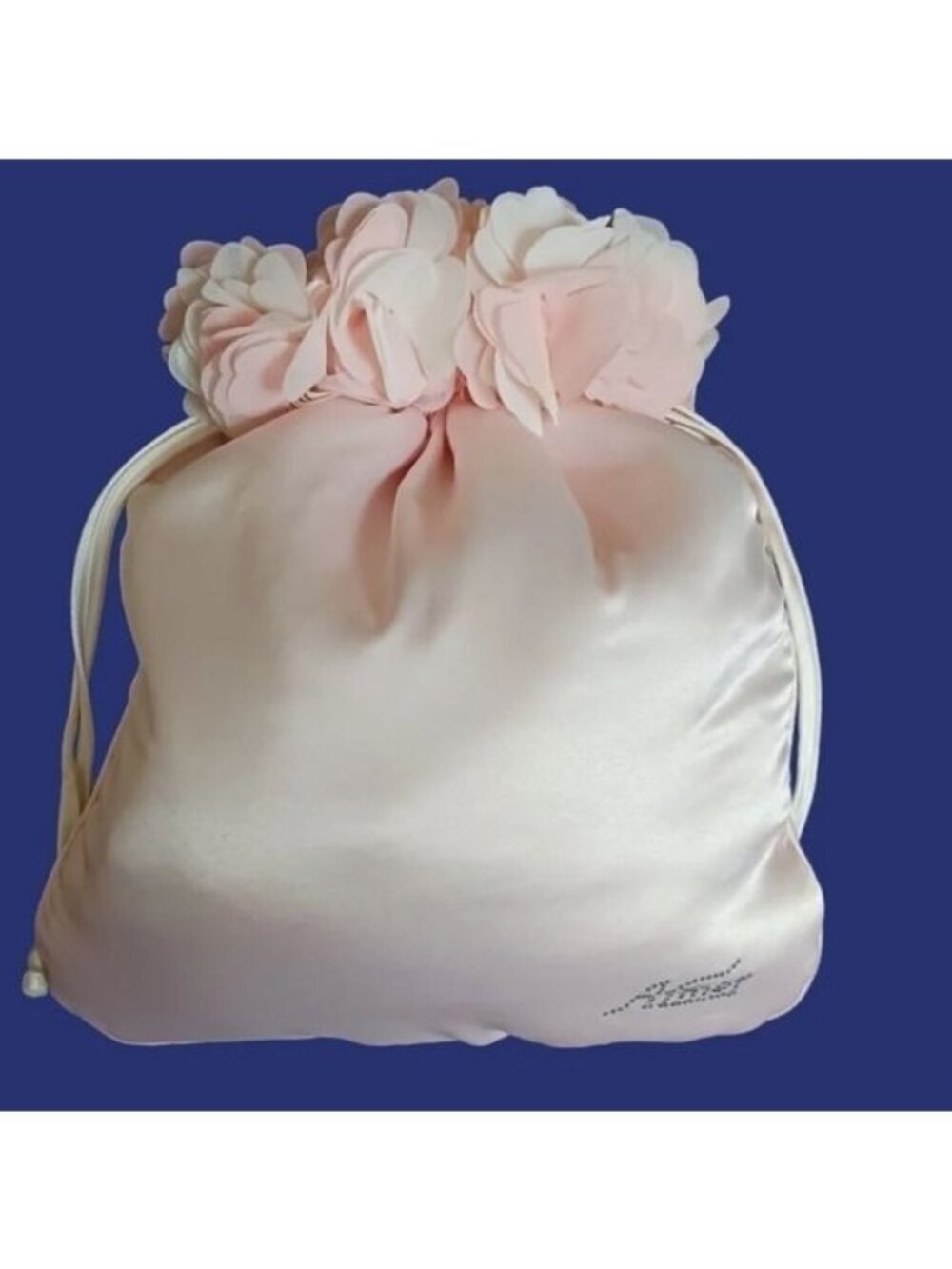 Aimer satin drawstring pouch bag W/Stunning floral Around The Top Blush Pink